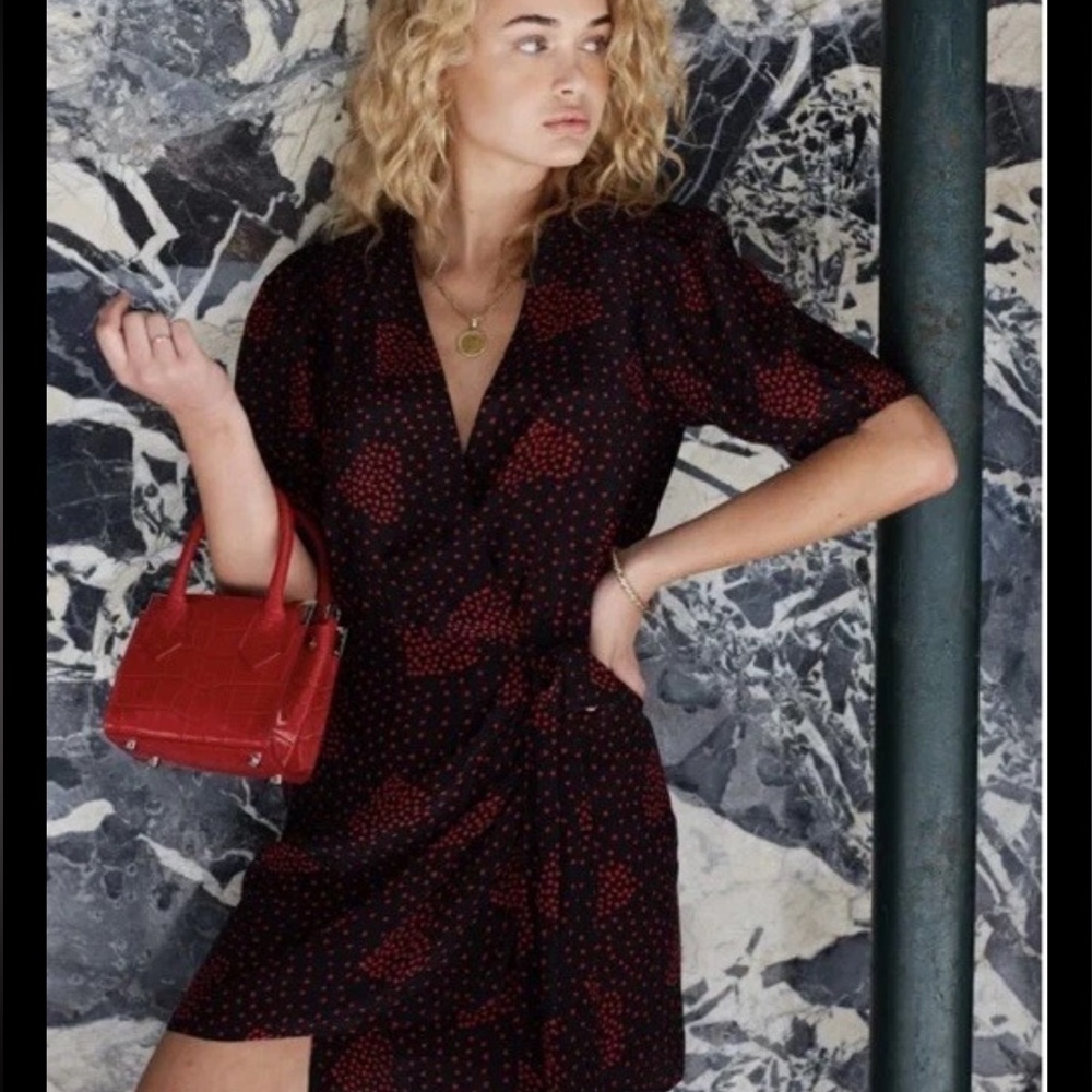 THE KOOPLES Heart Print Wrap Dress Silk Blend Size 0 Valentine’s day Hearts